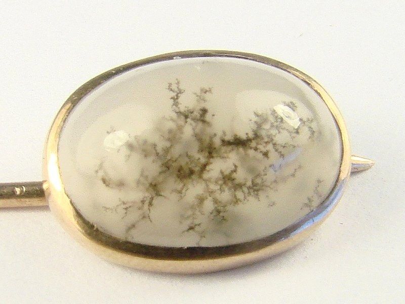 LOVELY ANTIQUE GOLD DENDRITIC AGATE STICKPIN c1800s NR  