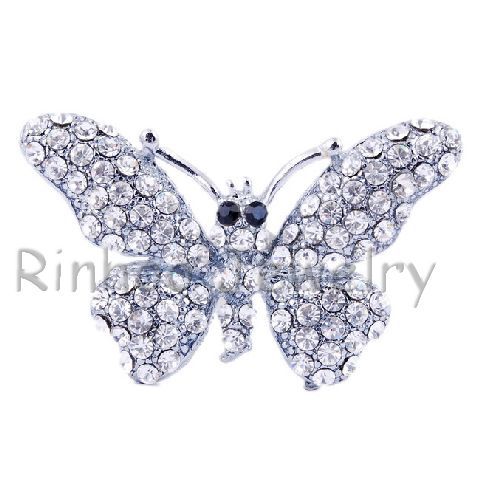 6pcs Butterfly Rhinestone Crystal 38*24MM Multicolor Brooches NO 