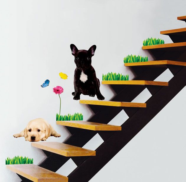 Pup Dog Flower Wall Stickers Vinyl decals Home Mural  