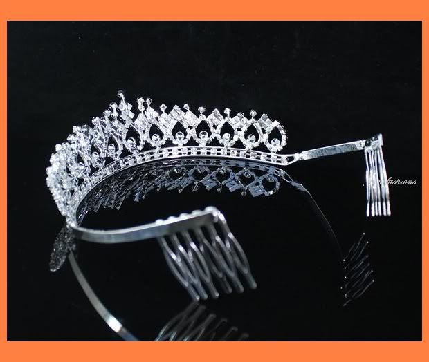 SHINY CLEAR RHIESTONE TIARA CROWN WITH COMBS PARTY WEDD  