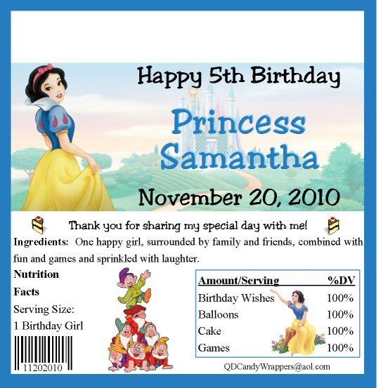 Snow White Candy Wrappers/Birthday Party Supplies  
