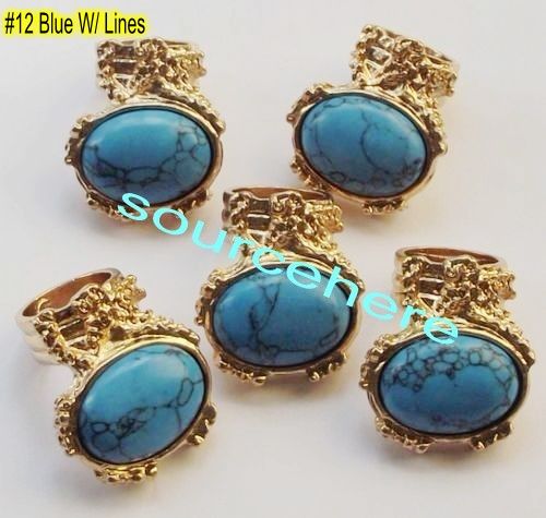   Oval Cocktail Ring Iconic Gold Tone Punk Turquoise Knuckle Rings Band