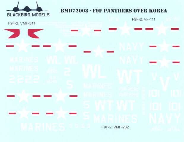 Blackbird Decals 1/72 F9F PANTHER OVER KOREA & PACIFIC  