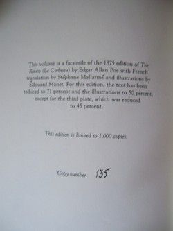 Edgar Allan Poe THE RAVEN Limited ed. 1/1,000 cc MALLARME transl MANET 