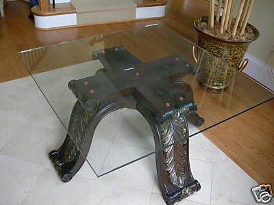 Casa Bique Glass Top Fern Motif Wood Coffee Table  