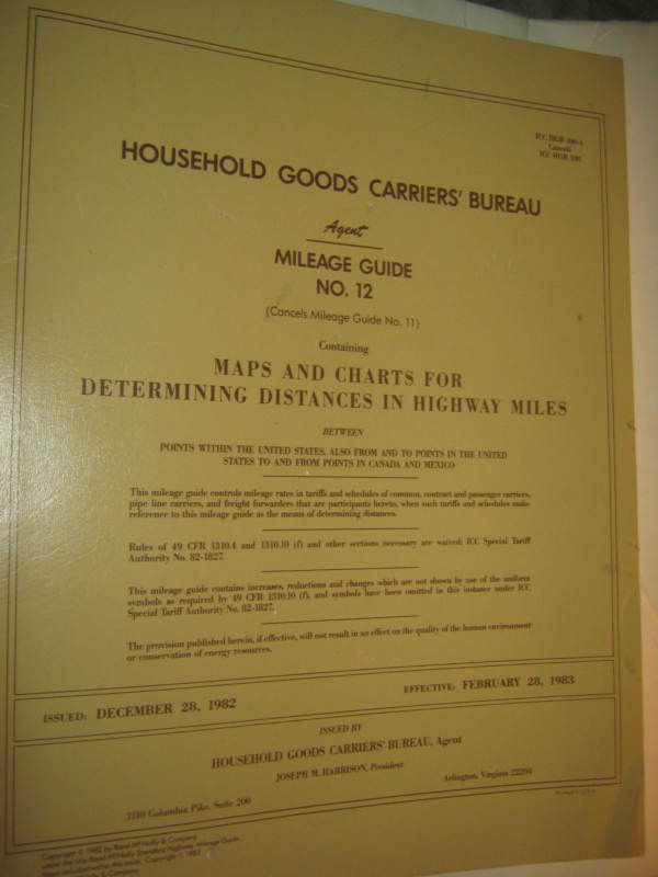 HOUSEHOLD GOODS CARRIERS BUREAU MILEAGE GUIDE 12 1982  