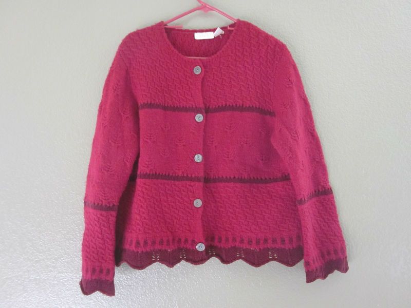 JIll Fall Winter RED Wool Cable Knit Cardigan Womens L  