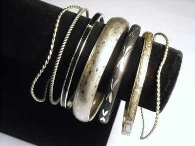 Beautiful Vintage Silver Tone Bangle Bracelets Jewelry Lot*  
