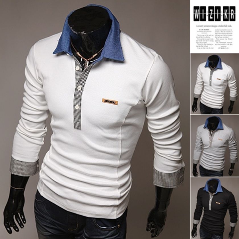 BOKNAM Mens Slim Fit Long Sleeve Polo Casual Tee T shirts NVI041CUS 3 
