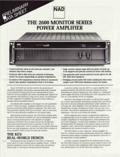 NAD 2600 Monitor Series Power Amp Brochure  