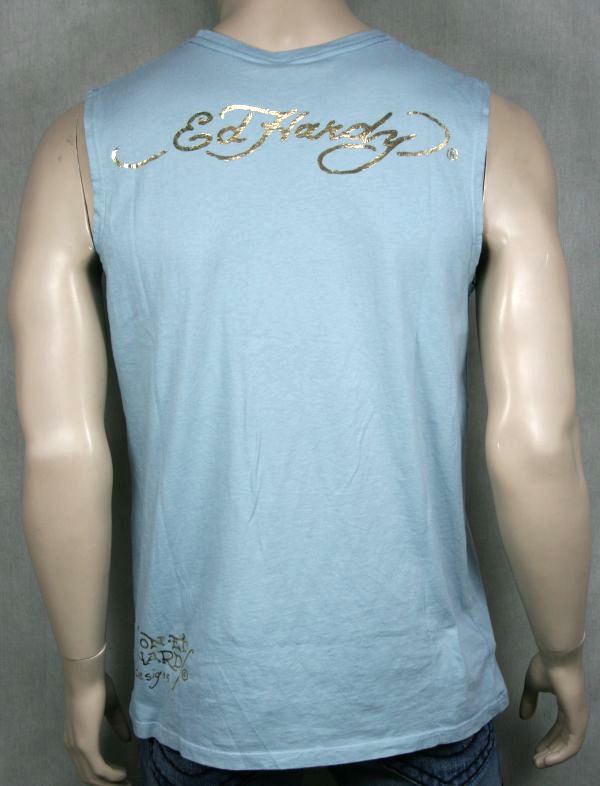 ED Hardy Mens Muscle Tank Blue Dagger Head Dragon Shirt  