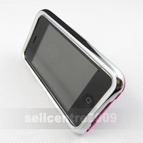 Hot Pink Hard Rubber Case Cover For iPhone 3G 3GS Stand  