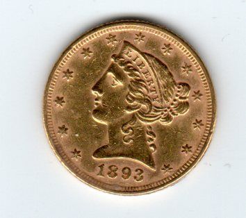 1893 $5 Liberty Head Gold Half Eagle AU L292 Bullion  