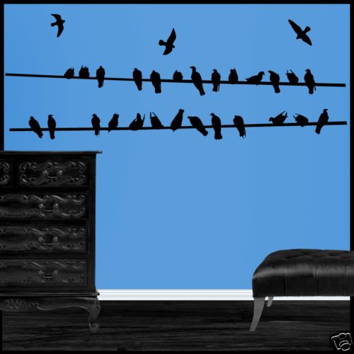 Large Birds on a Wire Vinyl Wall Art Decal Decor Flock  