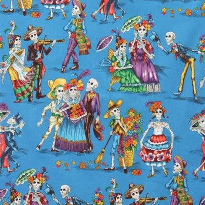 Alexander Henry Day of the Dead Paseo De Los Muertos Turquoise Fat 