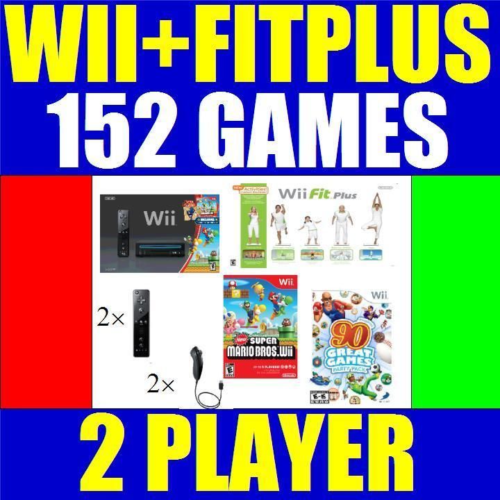 BLACK NINTENDO WII CONSOLE SYSTEM+WII FIT PLUS 2 PLAYER 045496880019 