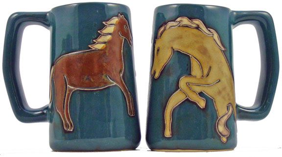 New Set 4 Mara Horses Art Ceramic Beer Steins 16 Oz Made in Mexico 
