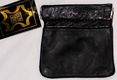 Mens BLACK Leather SQUEEZE COIN PURSE Spring Activated  