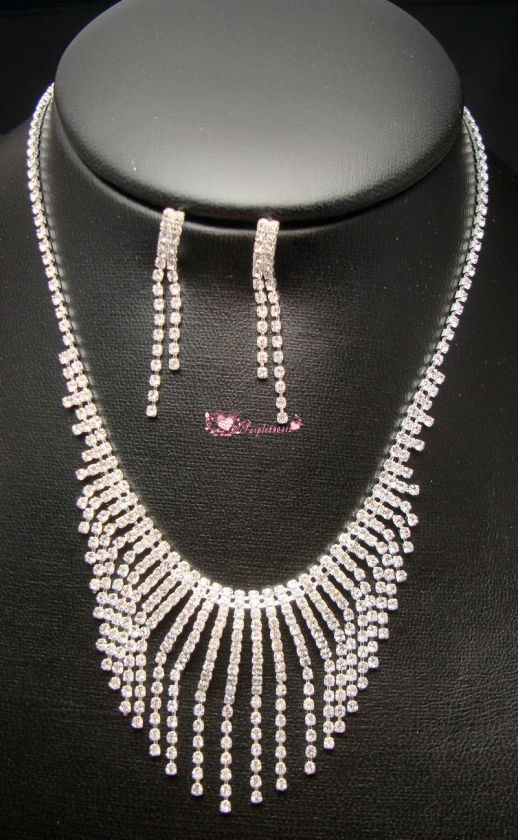 Bridal Drag Queen Clear Rhinestone Necklace Earrings  