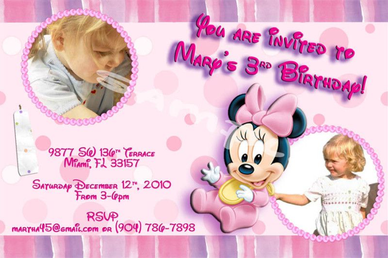Baby Minnie Mouse Custom Birthday Party Invites w/envel  